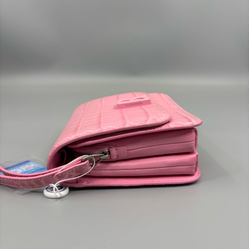 Balenciaga B Dot Flap Bag Calfskin Crocodile Embossed Pink