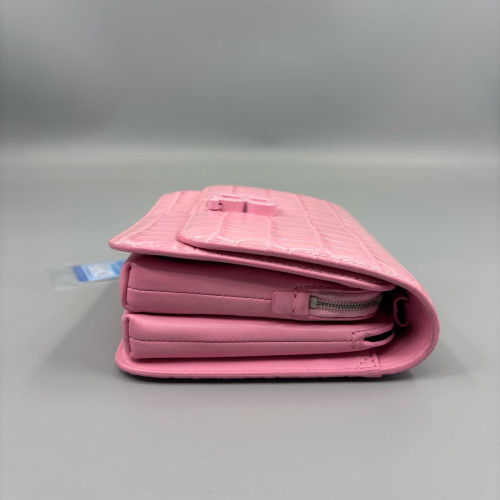 Balenciaga B Dot Flap Bag Calfskin Crocodile Embossed Pink