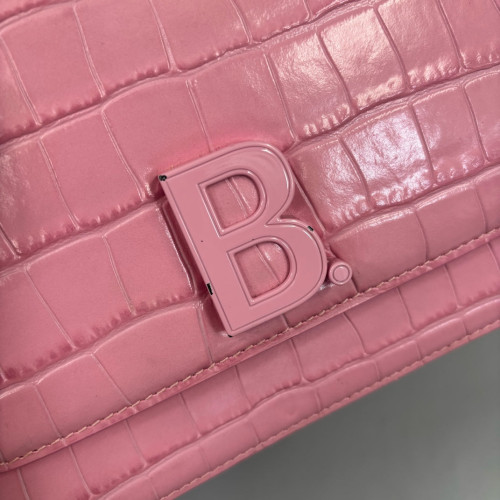 Balenciaga B Dot Flap Bag Calfskin Crocodile Embossed Pink