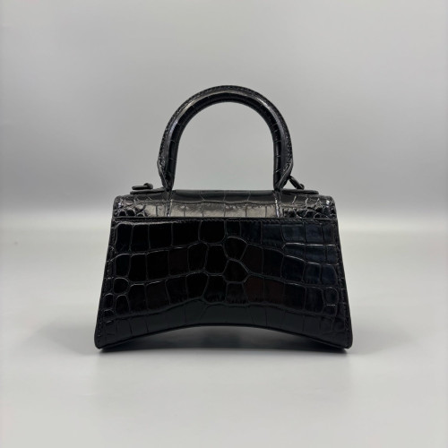 Balenciaga Hourglass Xs Calfskin Crocodile Embossed Black