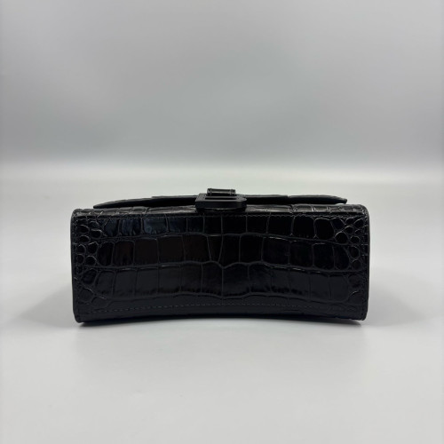 Balenciaga Hourglass Xs Calfskin Crocodile Embossed Black