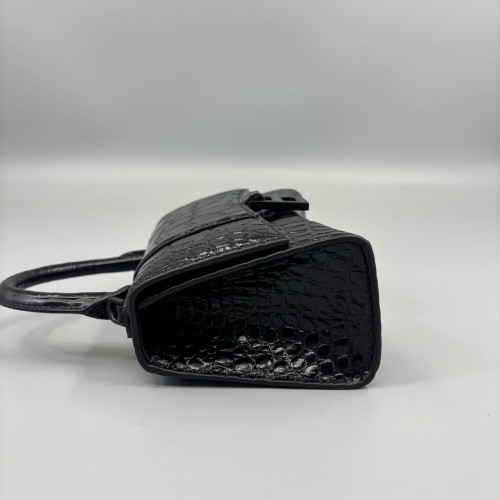 Balenciaga Hourglass Xs Calfskin Crocodile Embossed Black