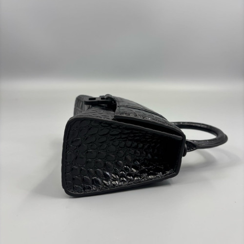 Balenciaga Hourglass Xs Calfskin Crocodile Embossed Black