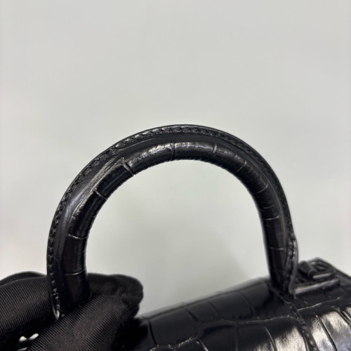 Balenciaga Hourglass Xs Calfskin Crocodile Embossed Black