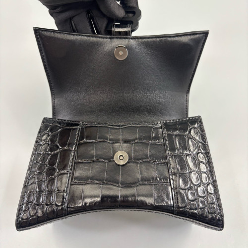 Balenciaga Hourglass Xs Calfskin Crocodile Embossed Black