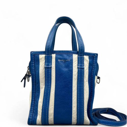 Balenciaga Xs Bazar Shopper Tote Calfskin Blue White