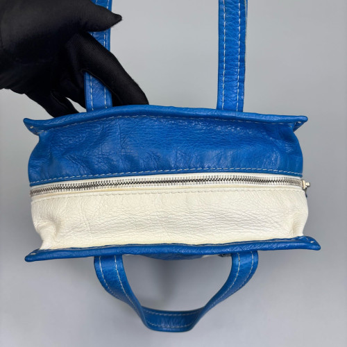 Balenciaga Xs Bazar Shopper Tote Calfskin Blue White