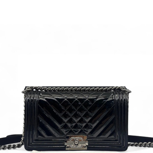 Chanel Quilted Medium Boy Flap Patent Calfskin Black