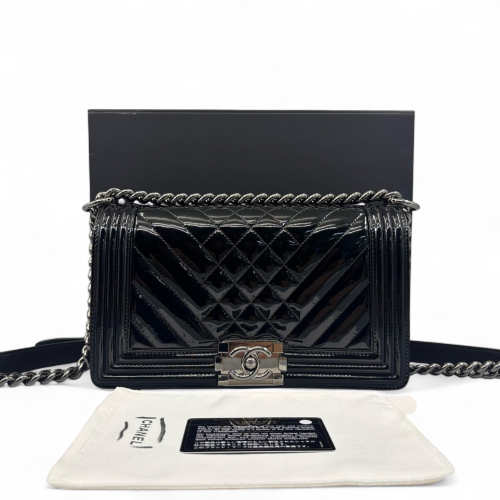 Chanel Quilted Medium Boy Flap Patent Calfskin Black