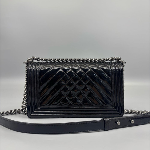 Chanel Quilted Medium Boy Flap Patent Calfskin Black