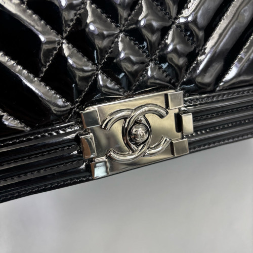 Chanel Quilted Medium Boy Flap Patent Calfskin Black