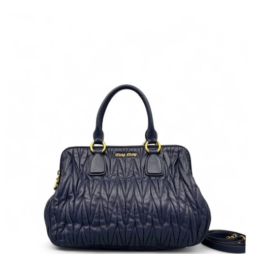 Miu Miu Handbag Crumpled Lambskin Dark Blue