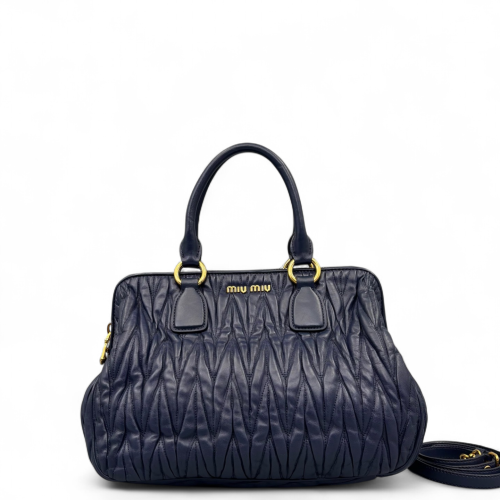Miu Miu Handbag Crumpled Lambskin Dark Blue