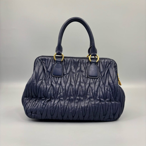 Miu Miu Handbag Crumpled Lambskin Dark Blue
