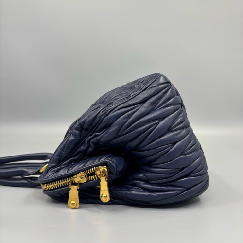 Miu Miu Handbag Crumpled Lambskin Dark Blue