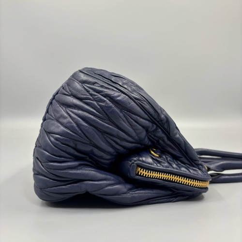 Miu Miu Handbag Crumpled Lambskin Dark Blue