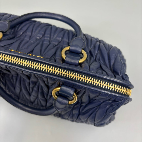 Miu Miu Handbag Crumpled Lambskin Dark Blue