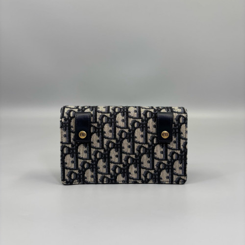 Dior Saddle Belt Pouch Canvas Oblique Black Beige Navy