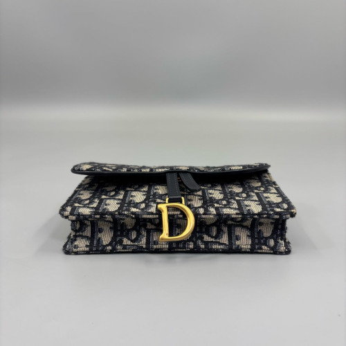 Dior Saddle Belt Pouch Canvas Oblique Black Beige Navy