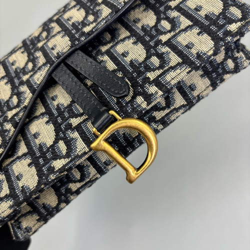 Dior Saddle Belt Pouch Canvas Oblique Black Beige Navy