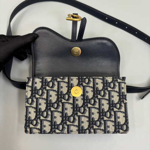 Dior Saddle Belt Pouch Canvas Oblique Black Beige Navy