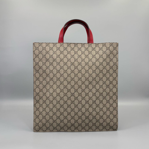 Gucci Embroidered Web Tote Bag GG Supreme Monogram Calfskin Beige Black Pink