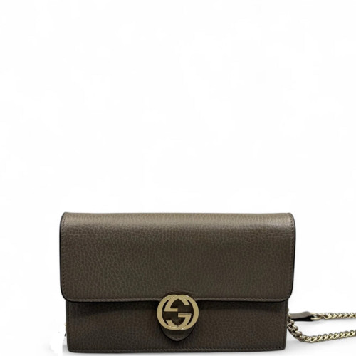 Gucci Interlocking G Chain Wallet Calfskin Grey