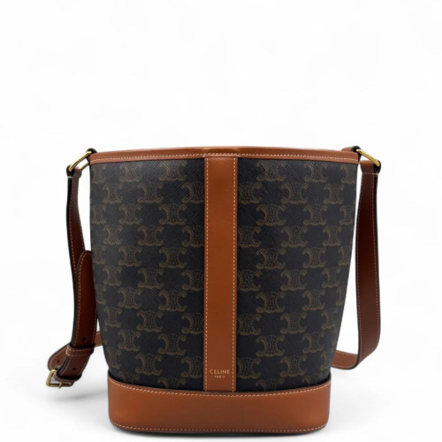 Celine Triomphe Bucket Bag Small Triomphe Brown Black