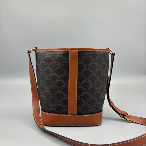 Celine Triomphe Bucket Bag Small Triomphe Brown Black