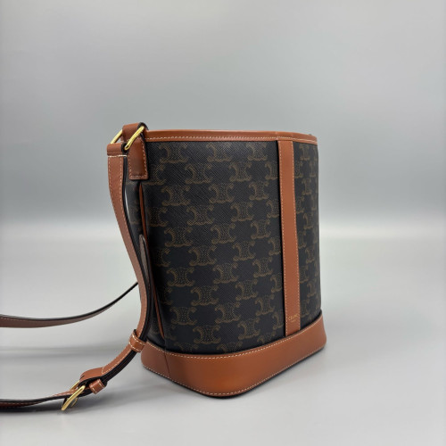 Celine Triomphe Bucket Bag Small Triomphe Brown Black