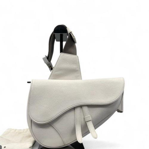 Dior Saddle Crossbody Bag Grained Calfskin White