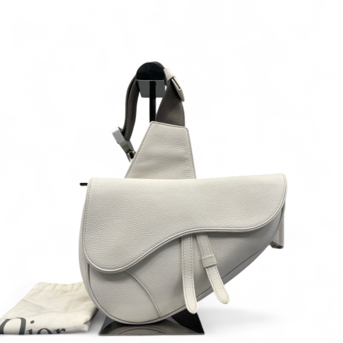 Dior Saddle Crossbody Bag Grained Calfskin White