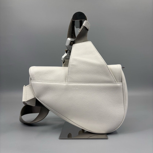 Dior Saddle Crossbody Bag Grained Calfskin White