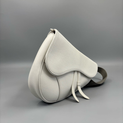 Dior Saddle Crossbody Bag Grained Calfskin White