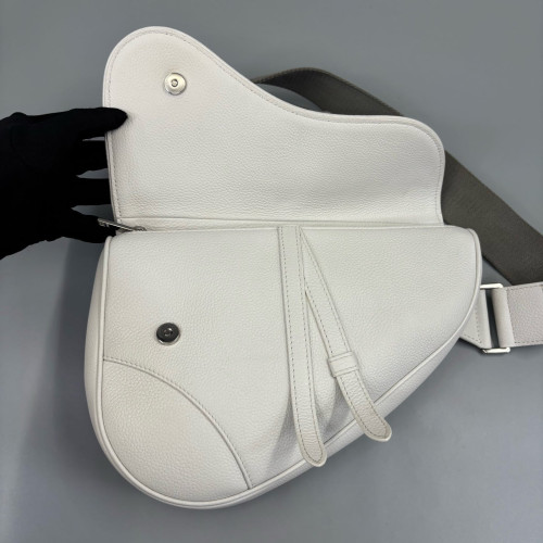 Dior Saddle Crossbody Bag Grained Calfskin White