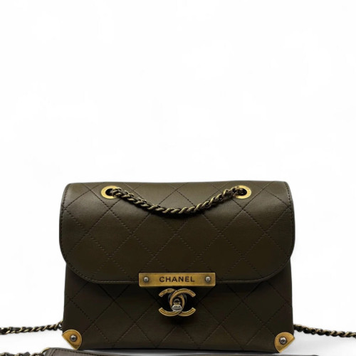 Chanel Quilted Small Archi Chic Flap Bag Calfskin Dark Green