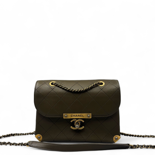 Chanel Quilted Small Archi Chic Flap Bag Calfskin Dark Green