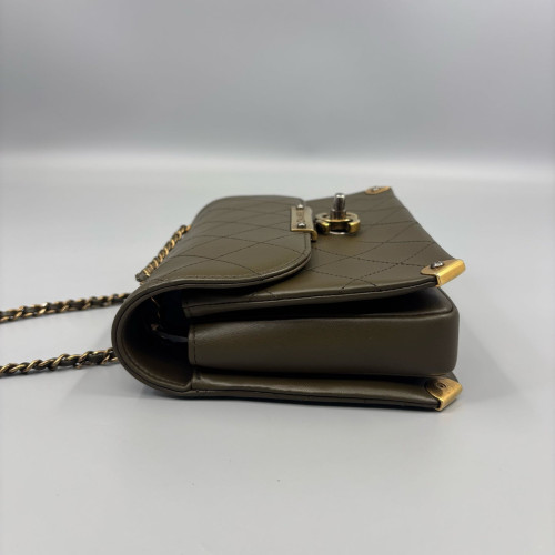 Chanel Quilted Small Archi Chic Flap Bag Calfskin Dark Green