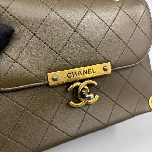 Chanel Quilted Small Archi Chic Flap Bag Calfskin Dark Green