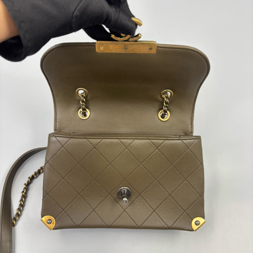 Chanel Quilted Small Archi Chic Flap Bag Calfskin Dark Green