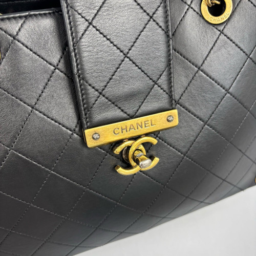 Chanel Quilted Medium Around The Corner Shopping Tote Calfskin Black