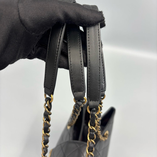 Chanel Quilted Medium Around The Corner Shopping Tote Calfskin Black