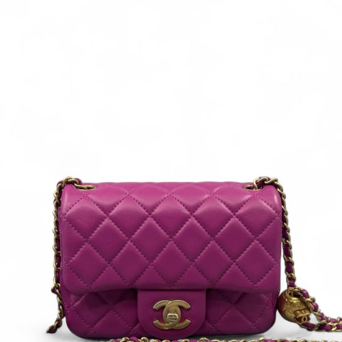 Chanel Quilted Mini Pearl Crush Square Flap Calfskin Purple