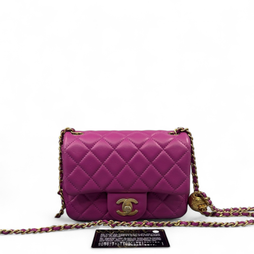 Chanel Quilted Mini Pearl Crush Square Flap Calfskin Purple