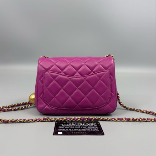 Chanel Quilted Mini Pearl Crush Square Flap Calfskin Purple