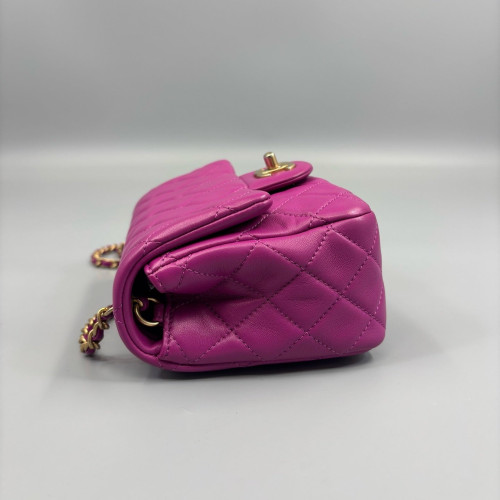 Chanel Quilted Mini Pearl Crush Square Flap Calfskin Purple
