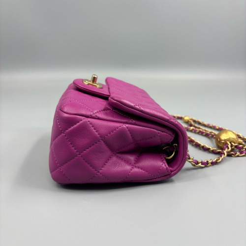 Chanel Quilted Mini Pearl Crush Square Flap Calfskin Purple