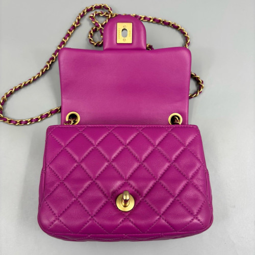 Chanel Quilted Mini Pearl Crush Square Flap Calfskin Purple