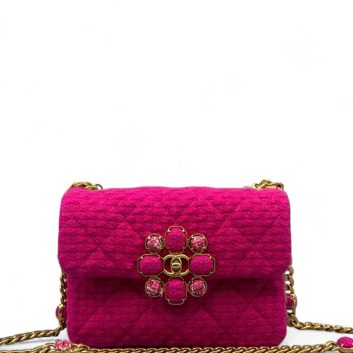 Chanel Quilted Mini Square Flap Tweed Pink