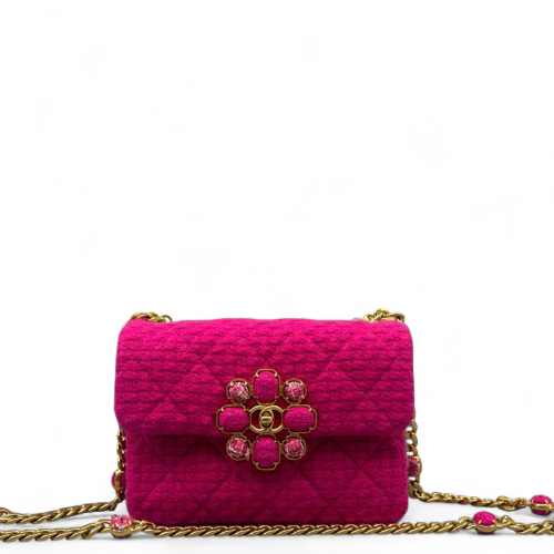 Chanel Quilted Mini Square Flap Tweed Pink